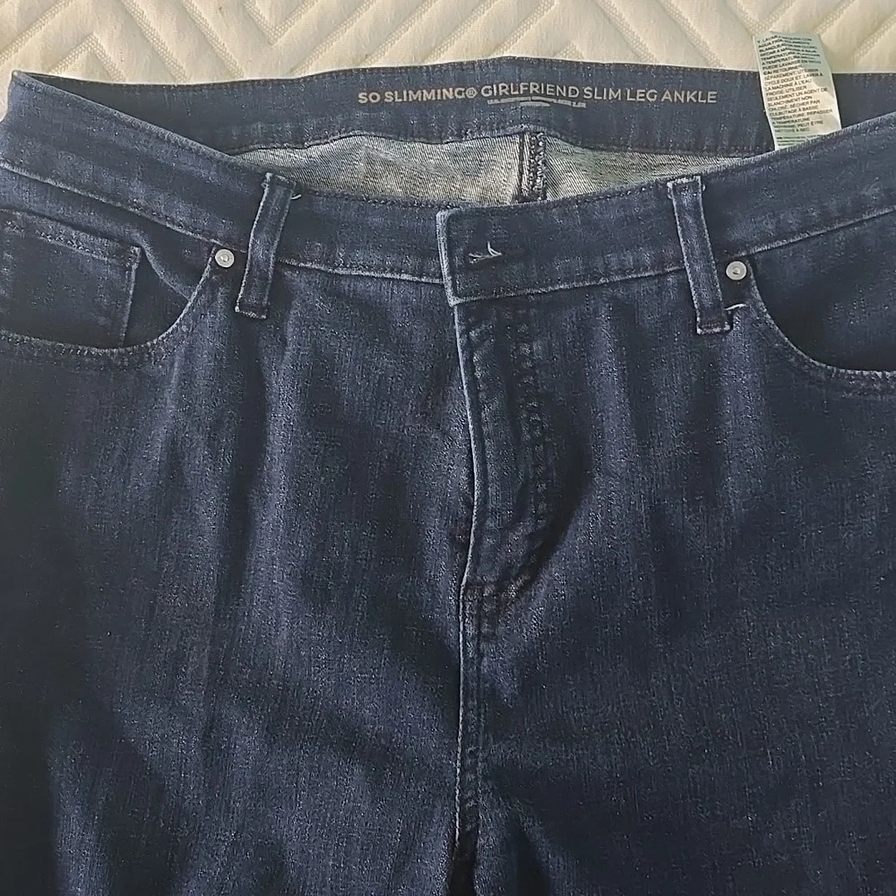 Womens So Slimming Girlfriend Slim Leg,Blue and Tan Straight Jeans - Picture 5 of 6